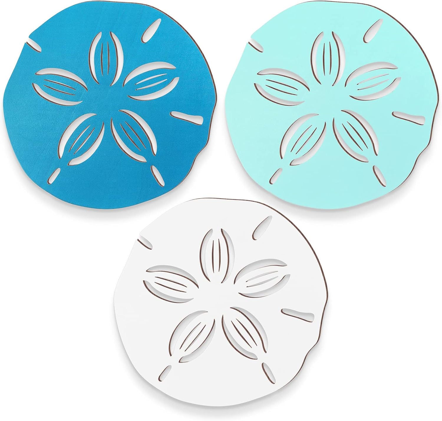 Jetec Sand Dollar Wall Decor 3 Pieces Wood Outdoor Coastal Wall Art Ocean Beach Sand Dollars Decor Wooden Sand Dollar Art Teal Seafoam Wall Decor for Home Bathroom Decor (Delicate Style) - Image 1